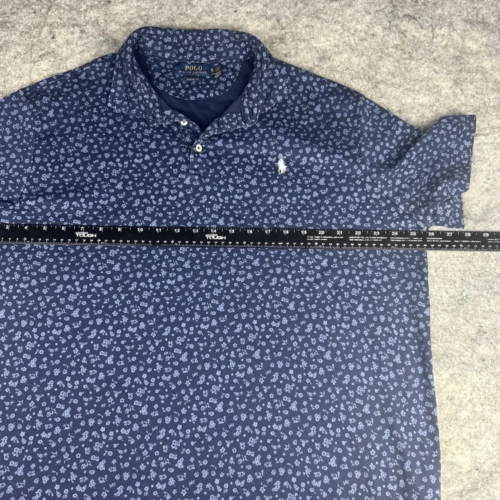 Polo Ralph Lauren‎ Mens XL Blue Floral Pattern AOP Short Sleeve Polo Shirt